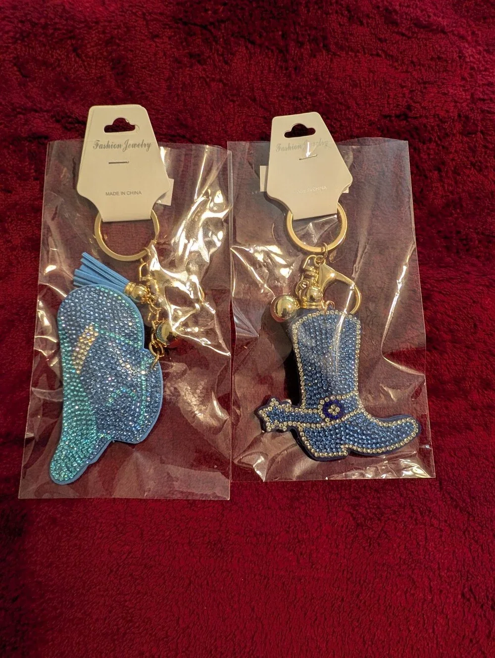 Blue Western  Cowboy Boot & Hat Keychain Bagcharm Set